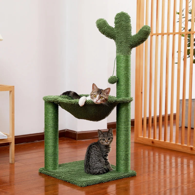 Cute Cactus Pet Cat Tree Toy with Ball Scratching Post