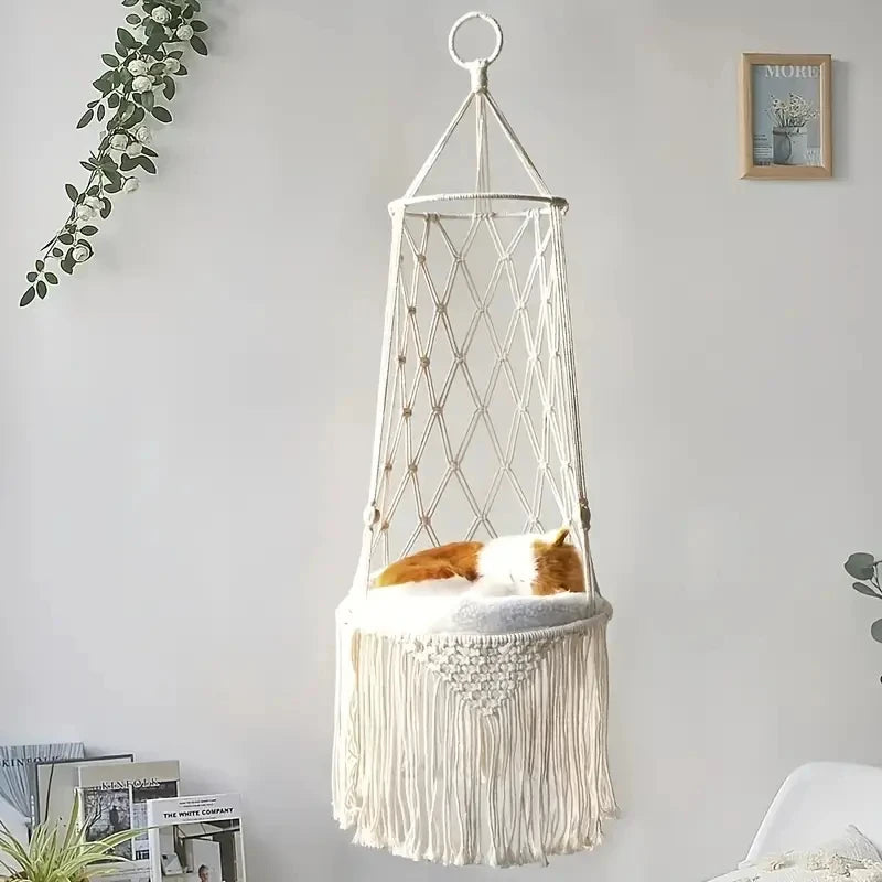 Pet Cat Hammock Swing Bed Bohemian Handwoven Tapestry Cotton Macrame