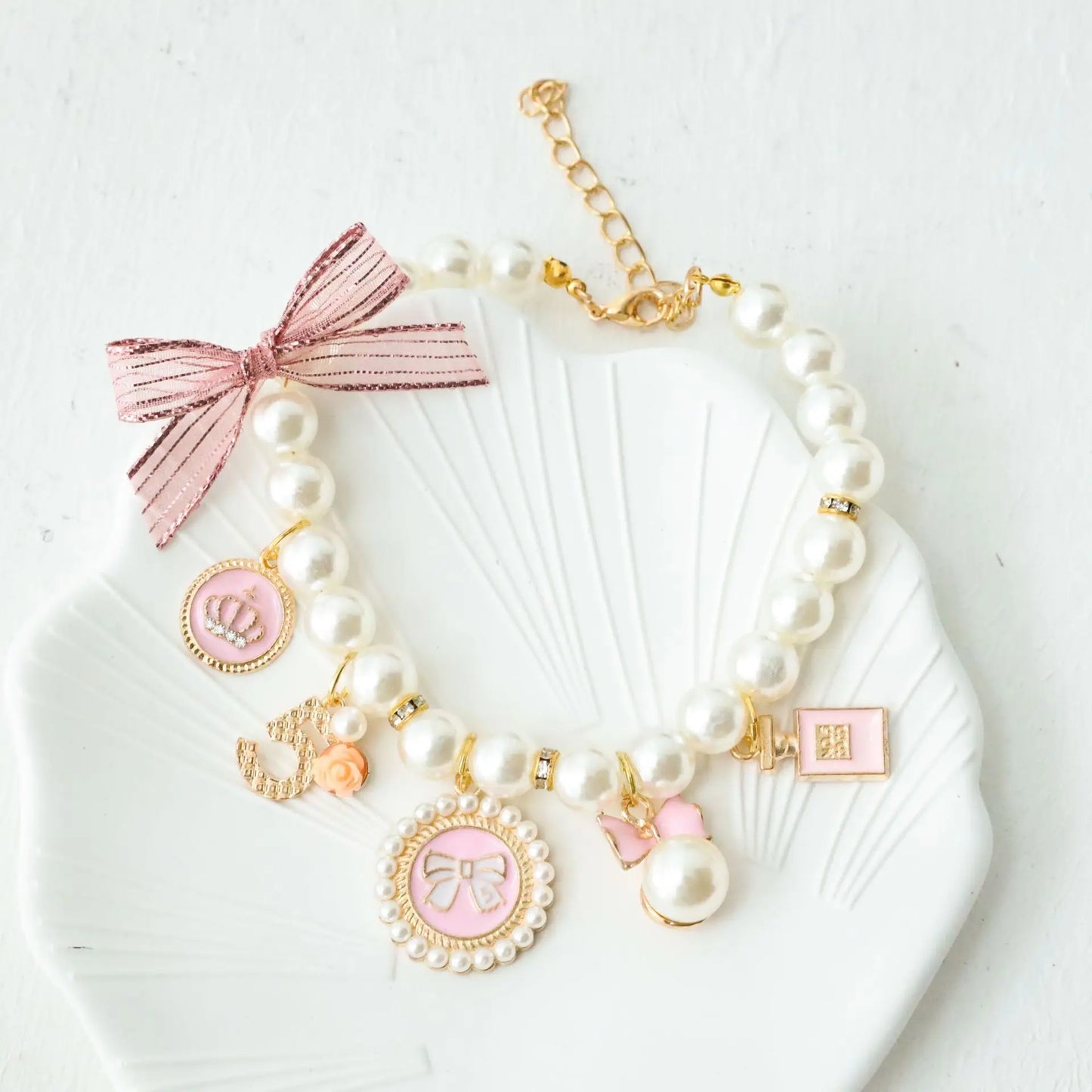 Pet Pearl Princess Bow Necklace Collar