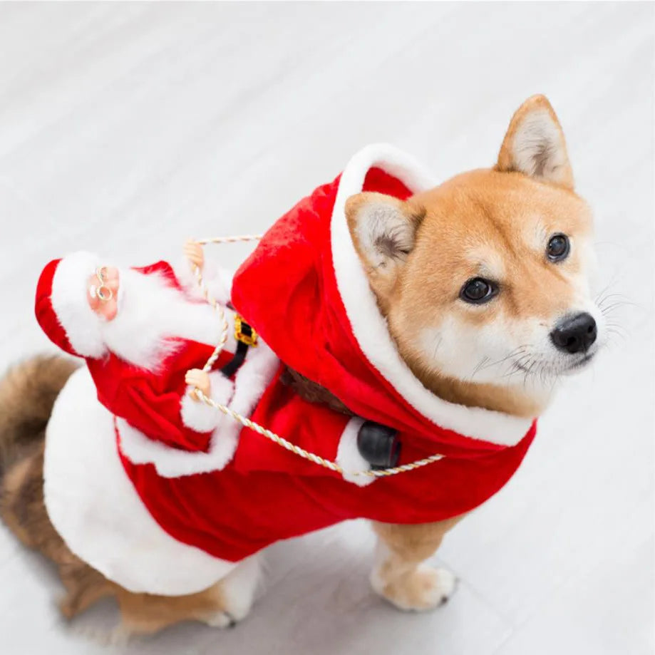 Creative Christmas Dog Costume Funny Christmas Santa Claus Riding on Dog Pet Cat Holiday Outfit Clothes Dressing Xmas