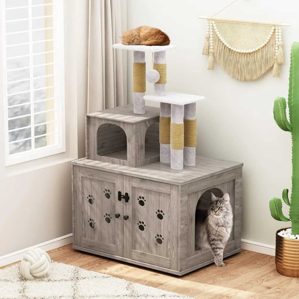 Cat Tree with  Litter Box Enclosure