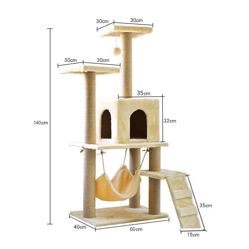 Large Cat Tree Tall Cat Tower Indoor 5-Level Cat Climbing Shel for Large Cats with Large Hammock Sisal Covered Scratching Posts