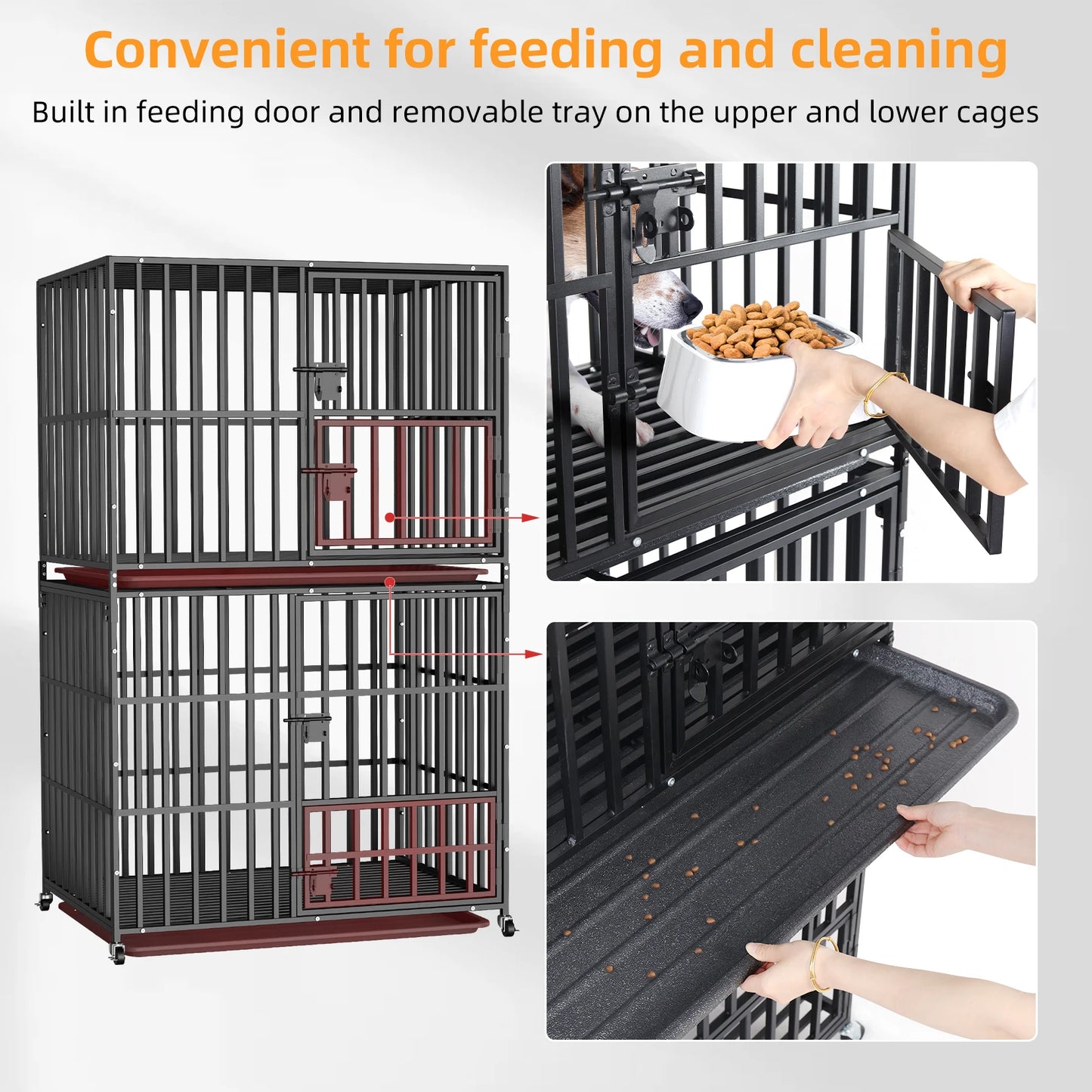 Dog Kennels Heavy Duty Metal Dog Crate Cage House with Removable Tray and Steel Lock Latch for All Breeds Double-layer