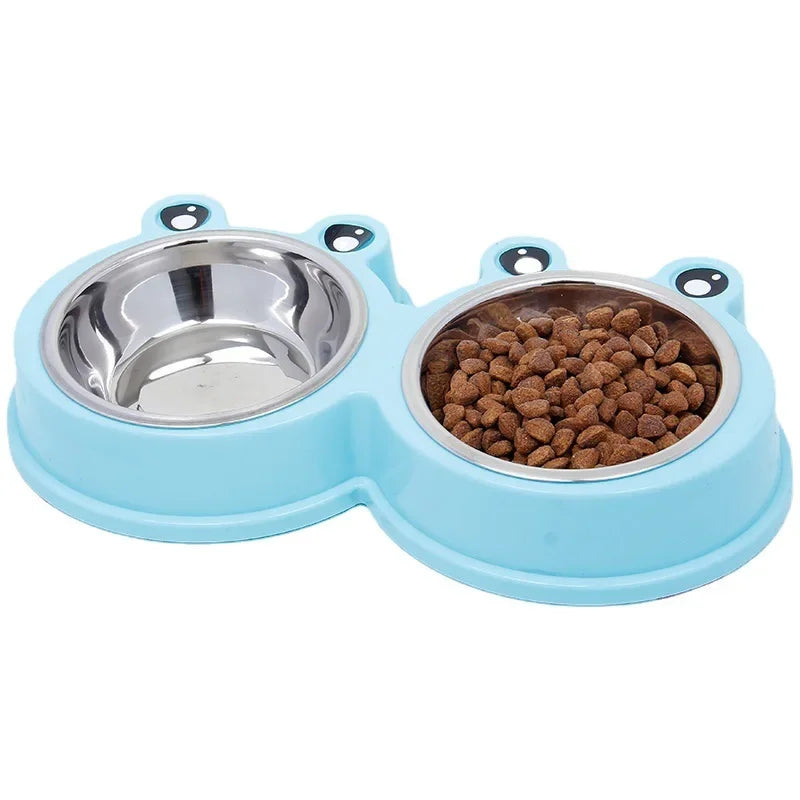 One-piece Pet Double Bowl Stainless Steel Frog Pet Feeding Bowls