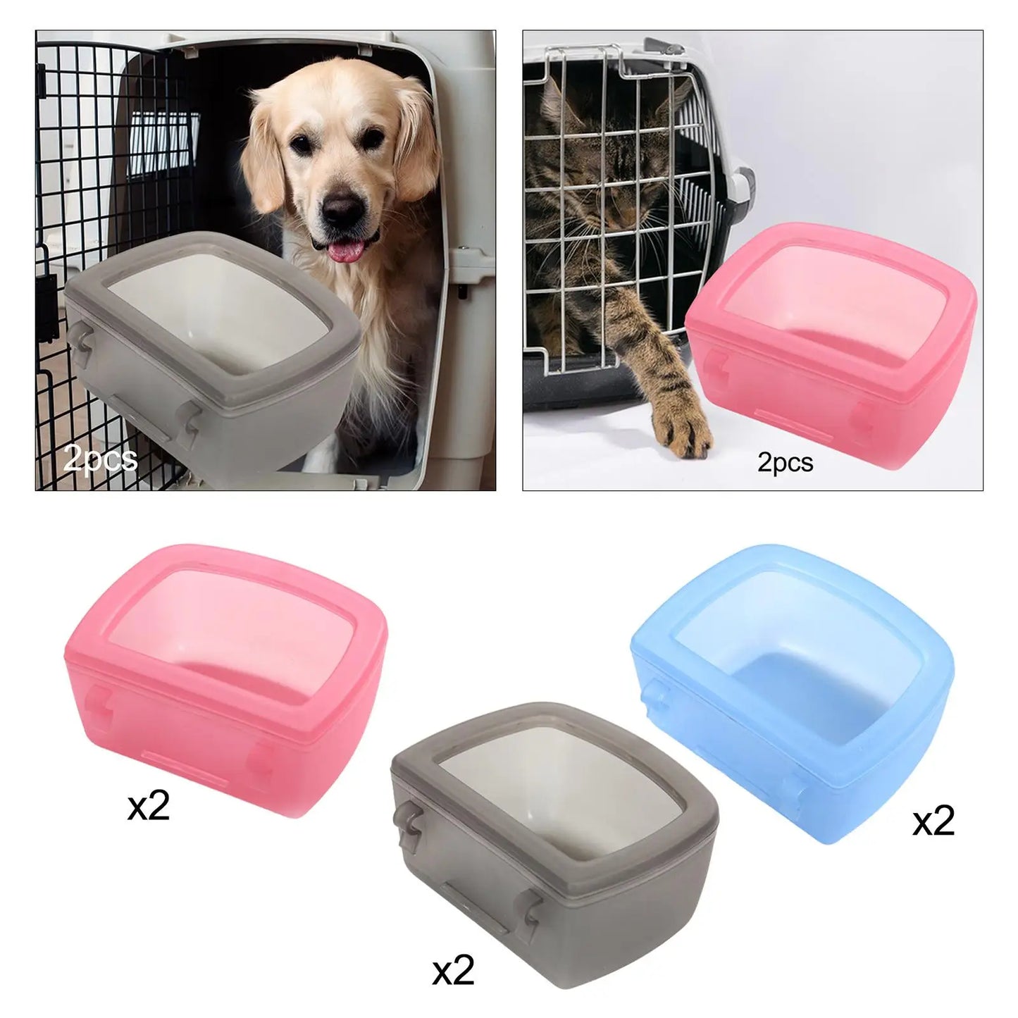 2Pcs Pet Crate Hanging Bowls Water Feeder Dish