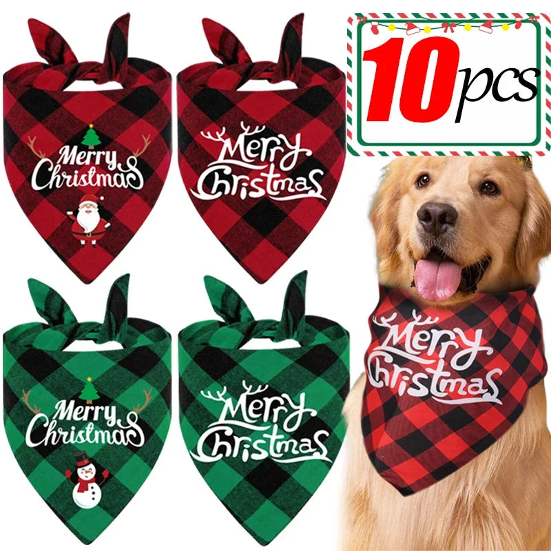 10/1PCS Christmas Print Dog Bandanas