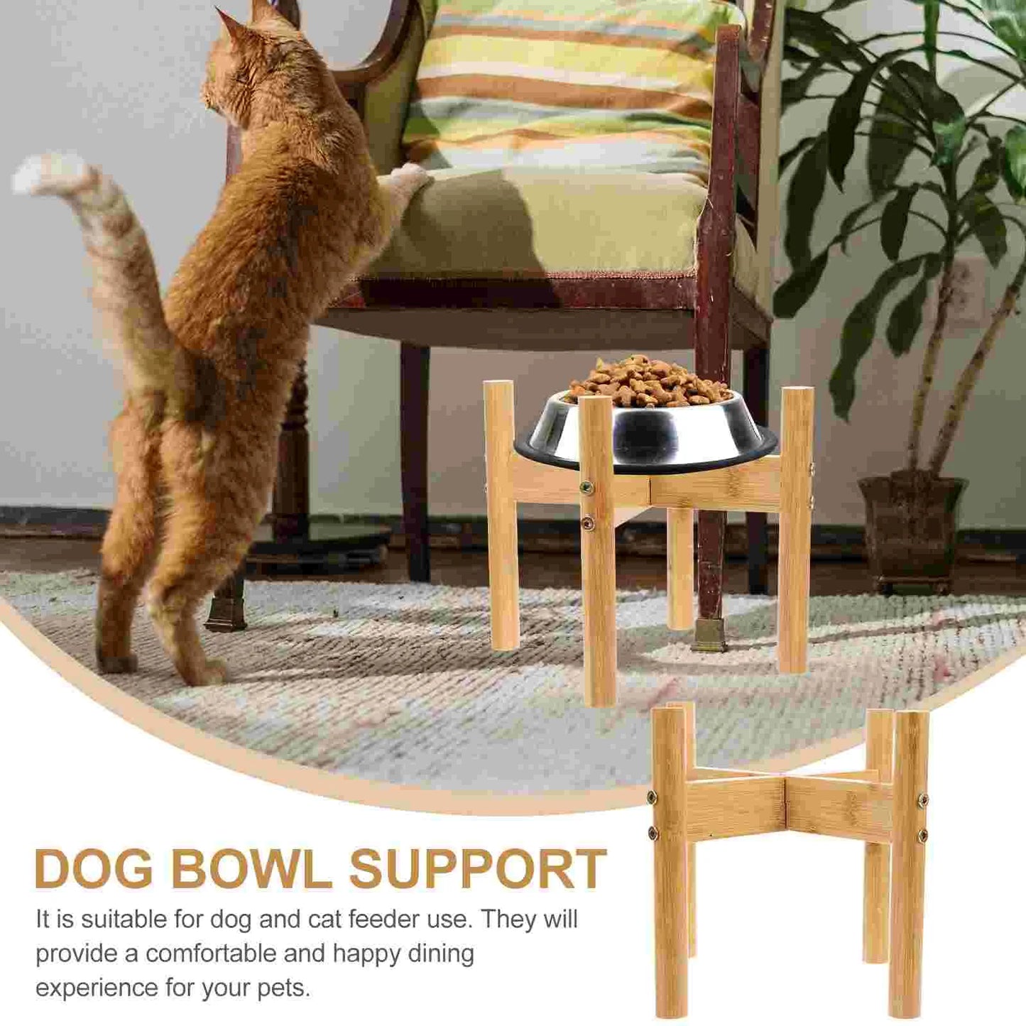 1 Set of Pet Bowl Support Rack Bamboo