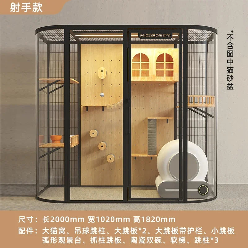 Meozan Luxury Panoramic Glass Cat Villa Large Free Space Fully Automatic Litter Box Cat Cage Cat House