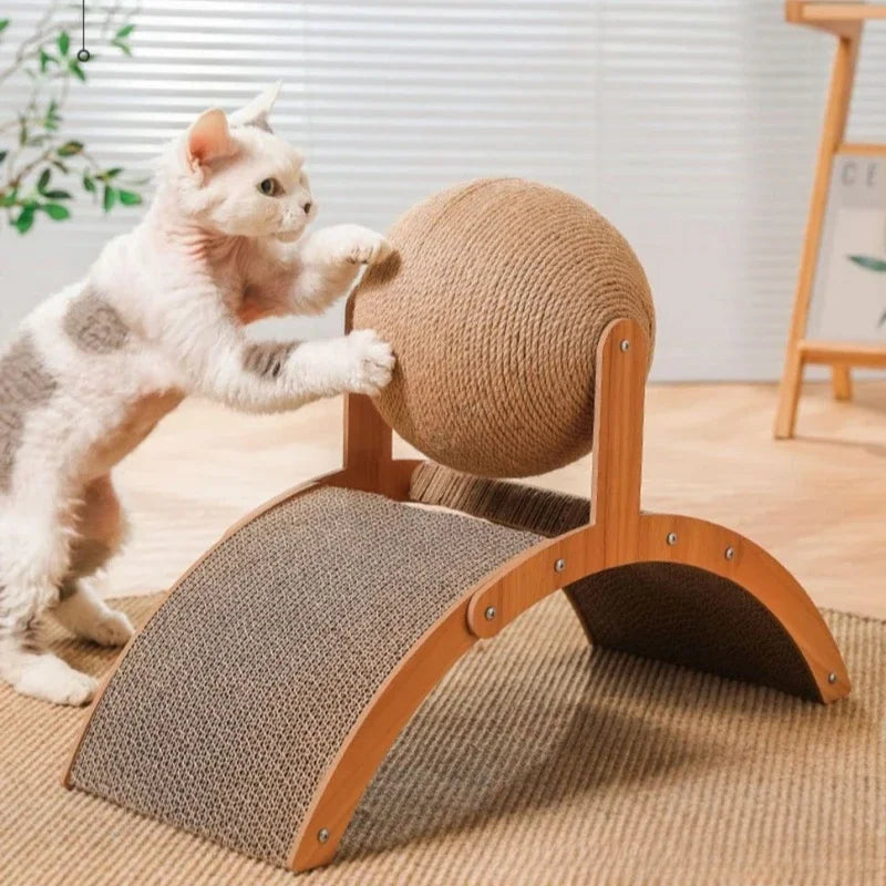 2 In 1 Cat Scratching Ball Wooden Cat Scratcher