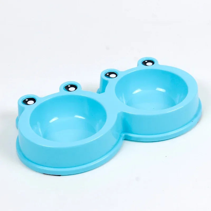 One-piece Pet Double Bowl Stainless Steel Frog Pet Feeding Bowls