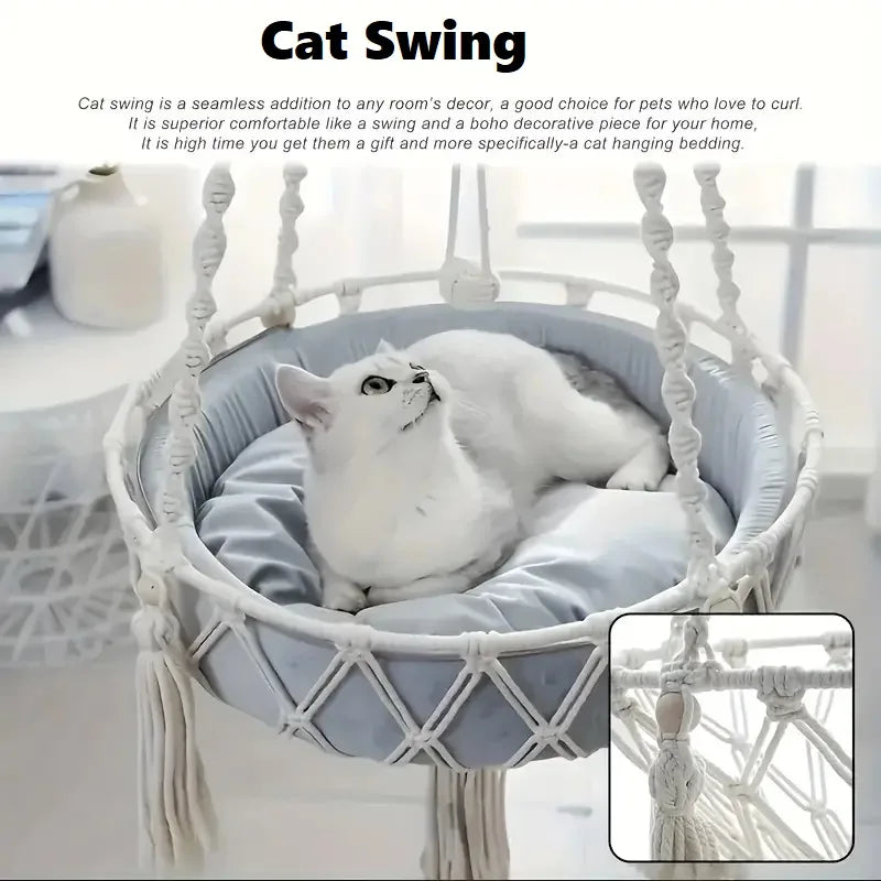 Pet Cat Hammock Swing Bed Bohemian Handwoven Tapestry Cotton Macrame