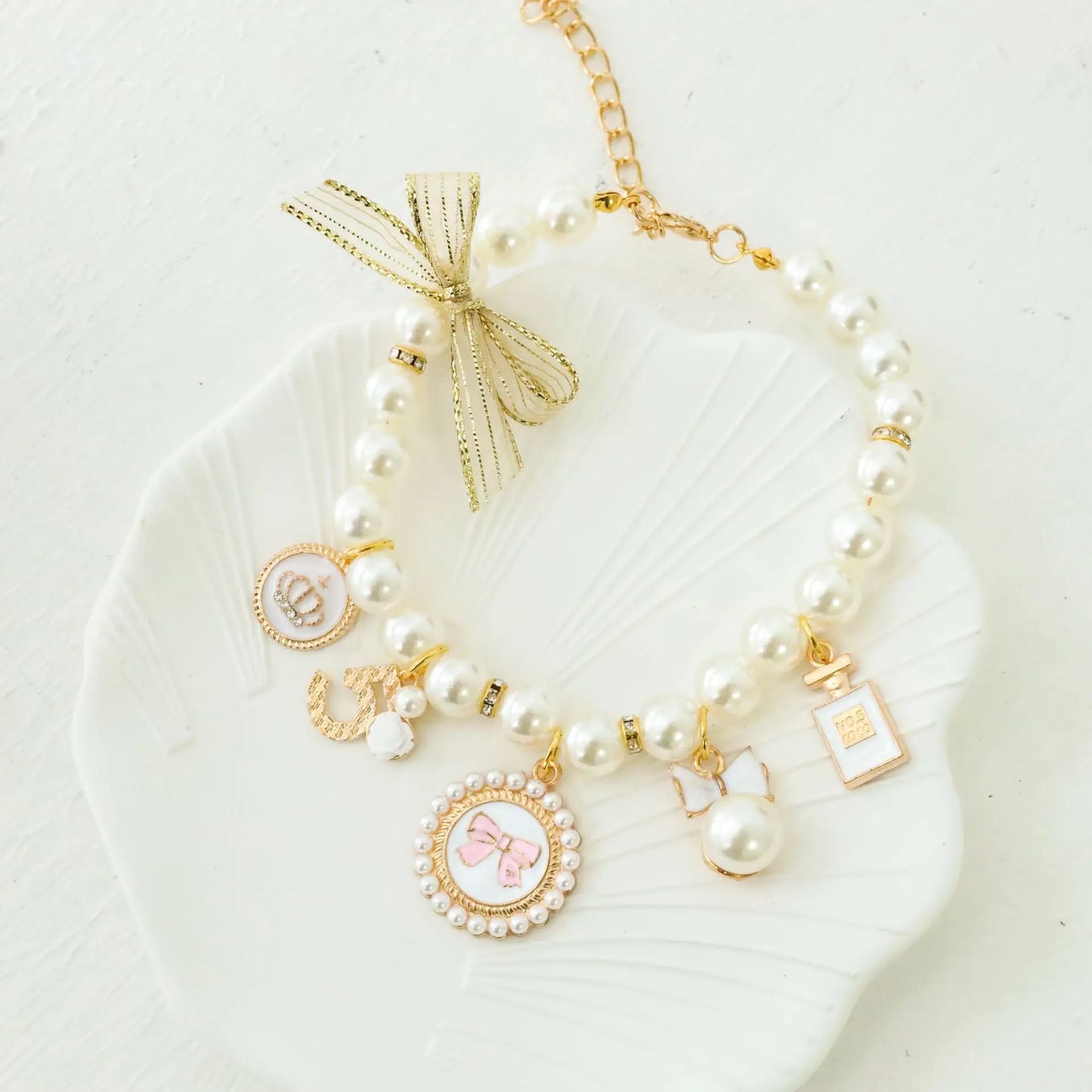 Pet Pearl Princess Bow Necklace Collar