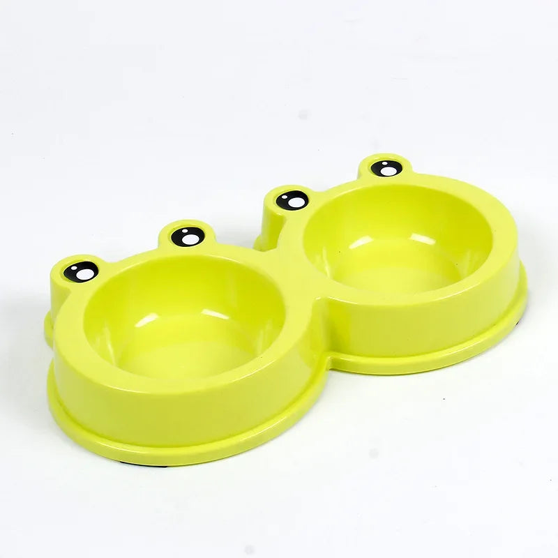 One-piece Pet Double Bowl Stainless Steel Frog Pet Feeding Bowls