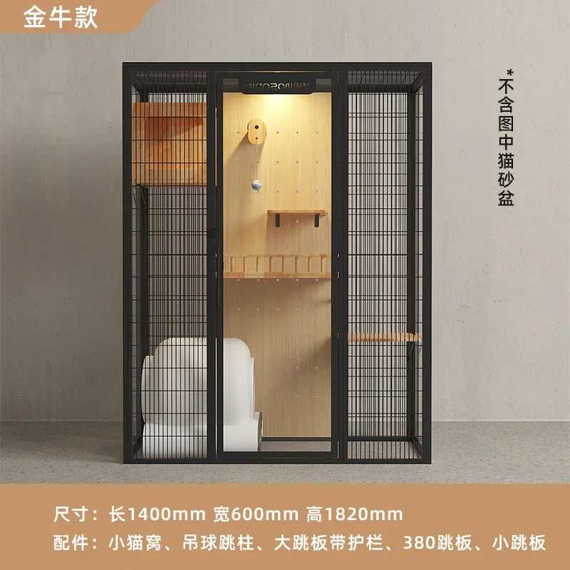 Meozan Luxury Panoramic Glass Cat Villa Large Free Space Fully Automatic Litter Box Cat Cage Cat House