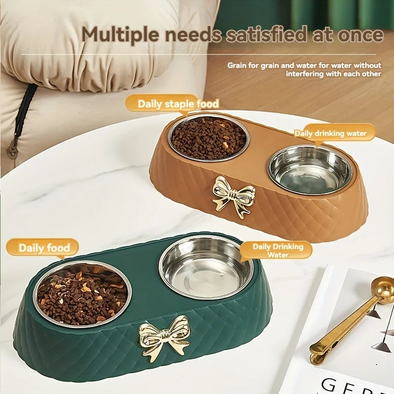 A set of colorful fashion bow pet bowl