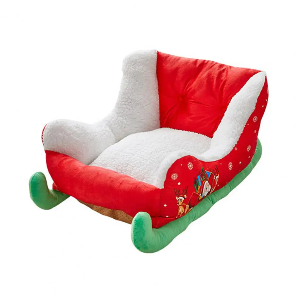 1Pc Washable Pet Sleigh Bed Long-term Use Plush Synthetic Fur Pet Bed Festive Holiday Themed Christmas Pet Sleigh Bed for Cats