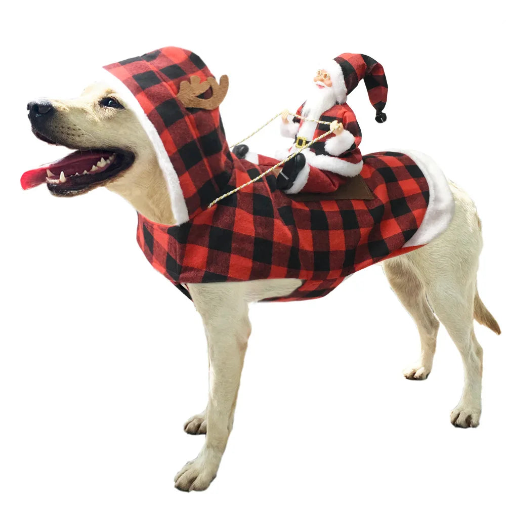 Creative Christmas Dog Costume Funny Christmas Santa Claus Riding on Dog Pet Cat Holiday Outfit Clothes Dressing Xmas