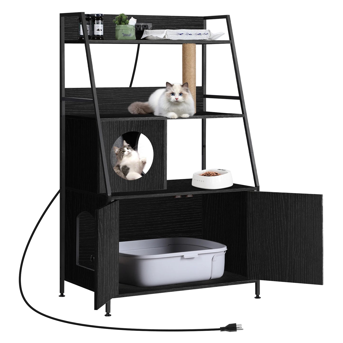 Cat Litter Box Enclosure with 2 Storage Shelves r