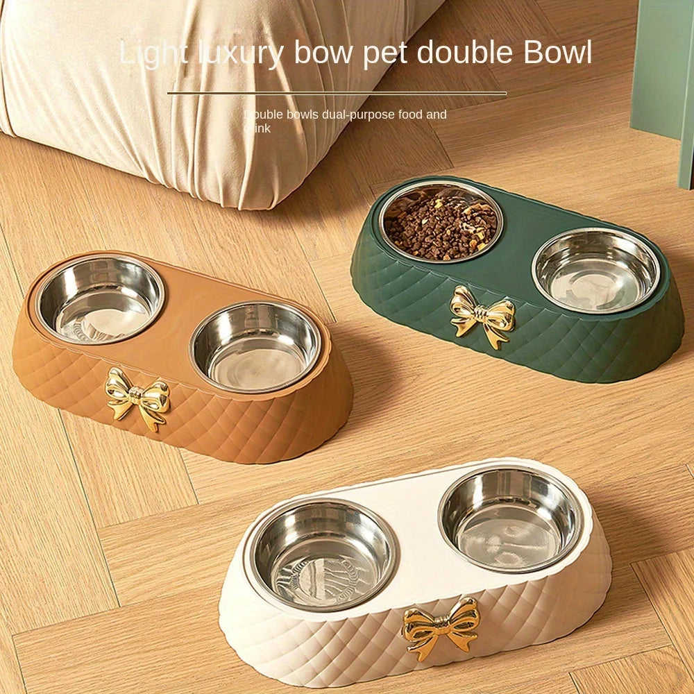 A set of colorful fashion bow pet bowl