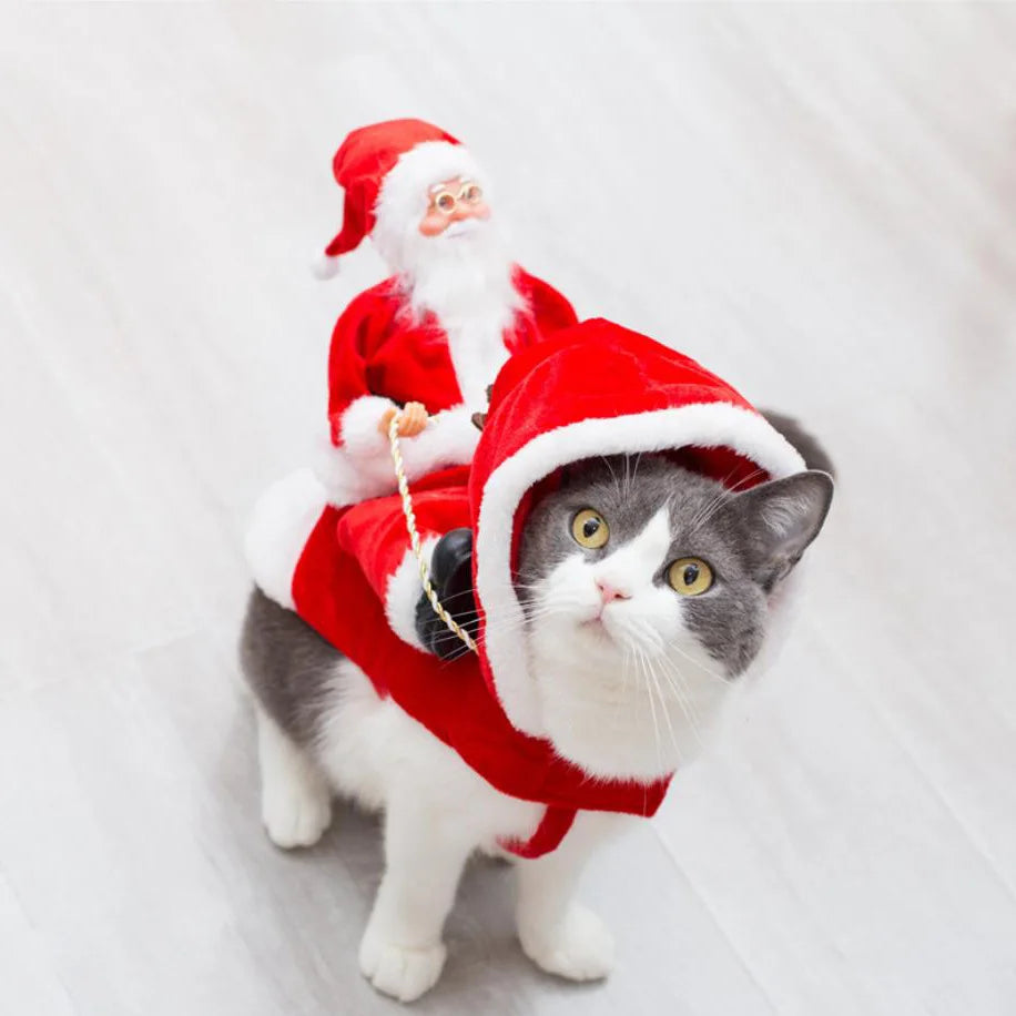 Creative Christmas Dog Costume Funny Christmas Santa Claus Riding on Dog Pet Cat Holiday Outfit Clothes Dressing Xmas