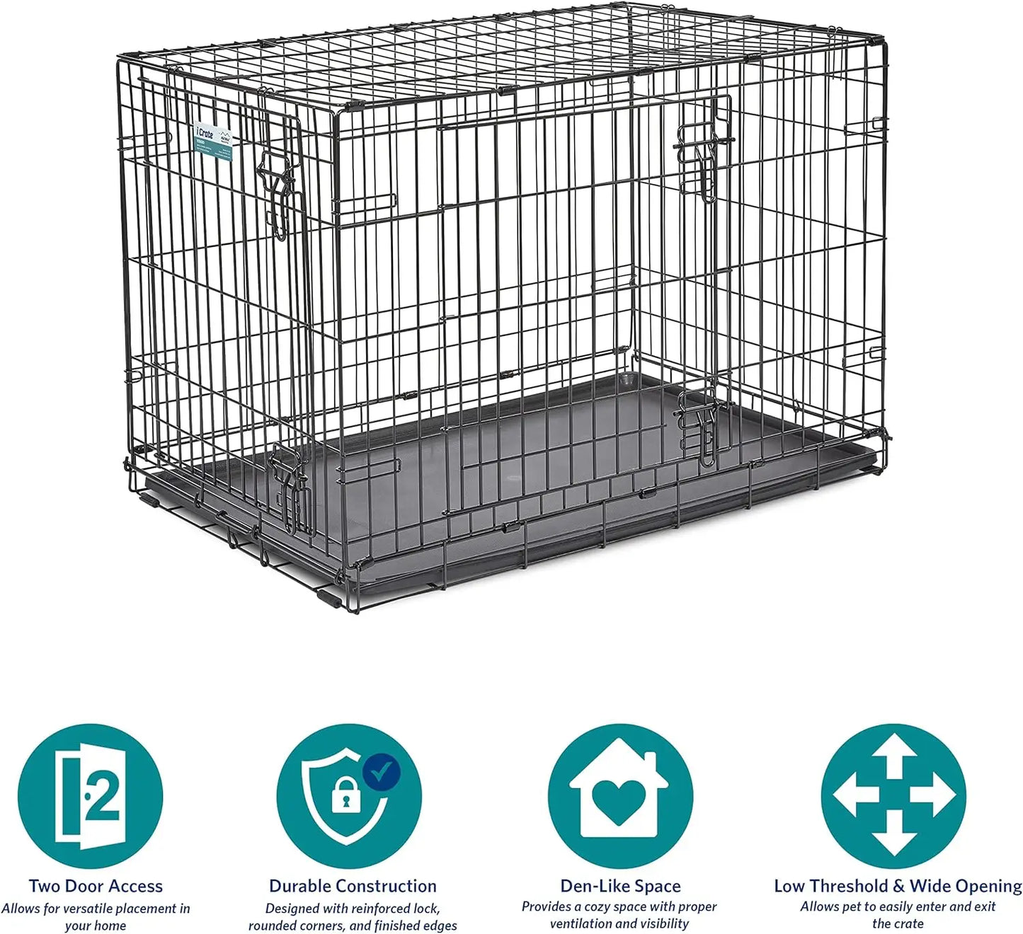 US Double Door iCrate Dog Crate with Leak-Proof Pan