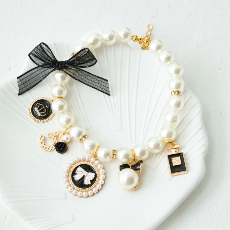 Pet Pearl Princess Bow Necklace Collar