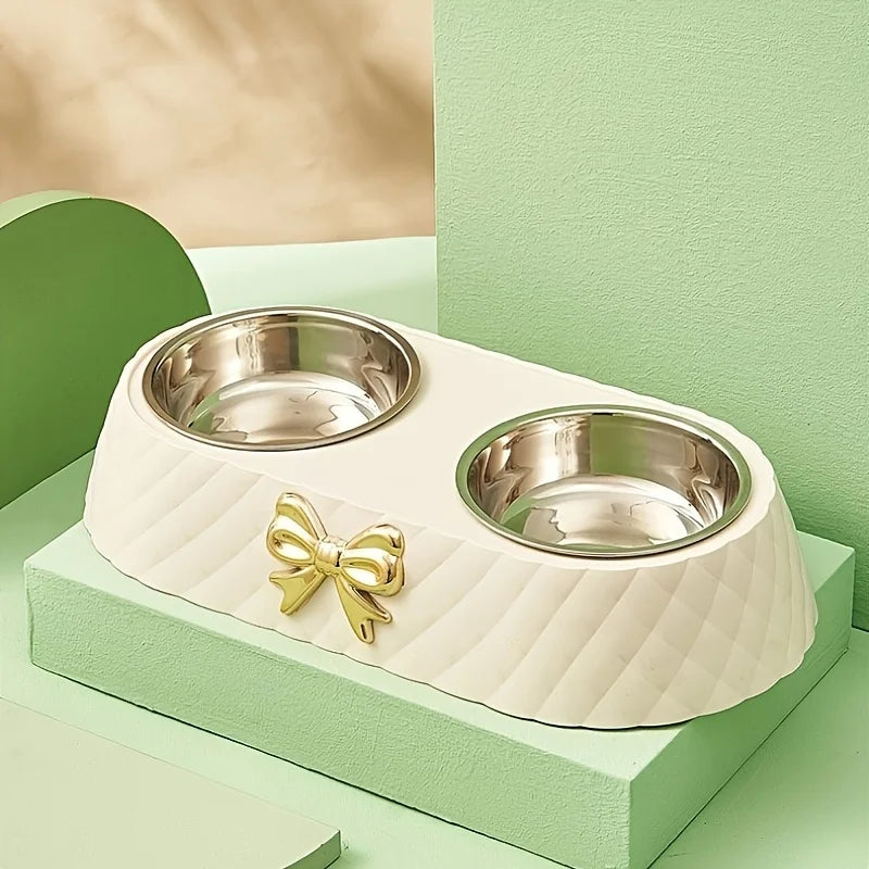 A set of colorful fashion bow pet bowl