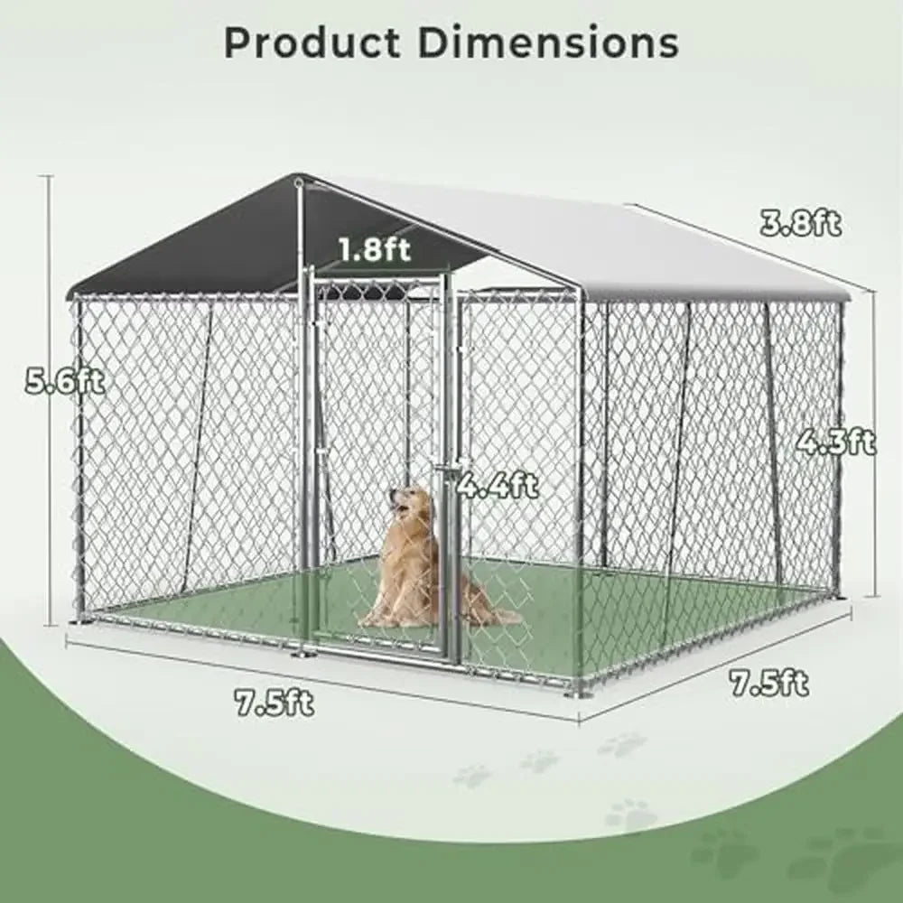 Outdoor Dog Kennel 7.5×7.5×5.6FT with Roof