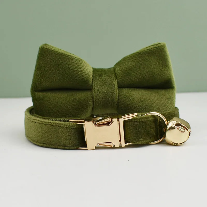 Velvet Cat Collar Bowknot Personalized Collar for cats Cat Supplies cat collar belt with bell and a bow