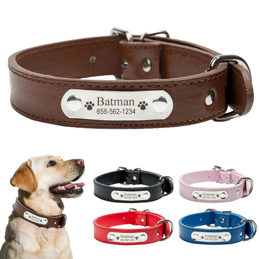 Personalized PU Leather Dog Collar Durable Adjustable