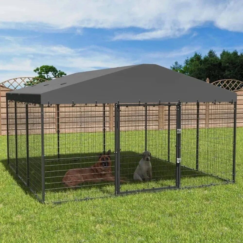 Large Dog Kennel Outdoor with Waterproof Roof Cover