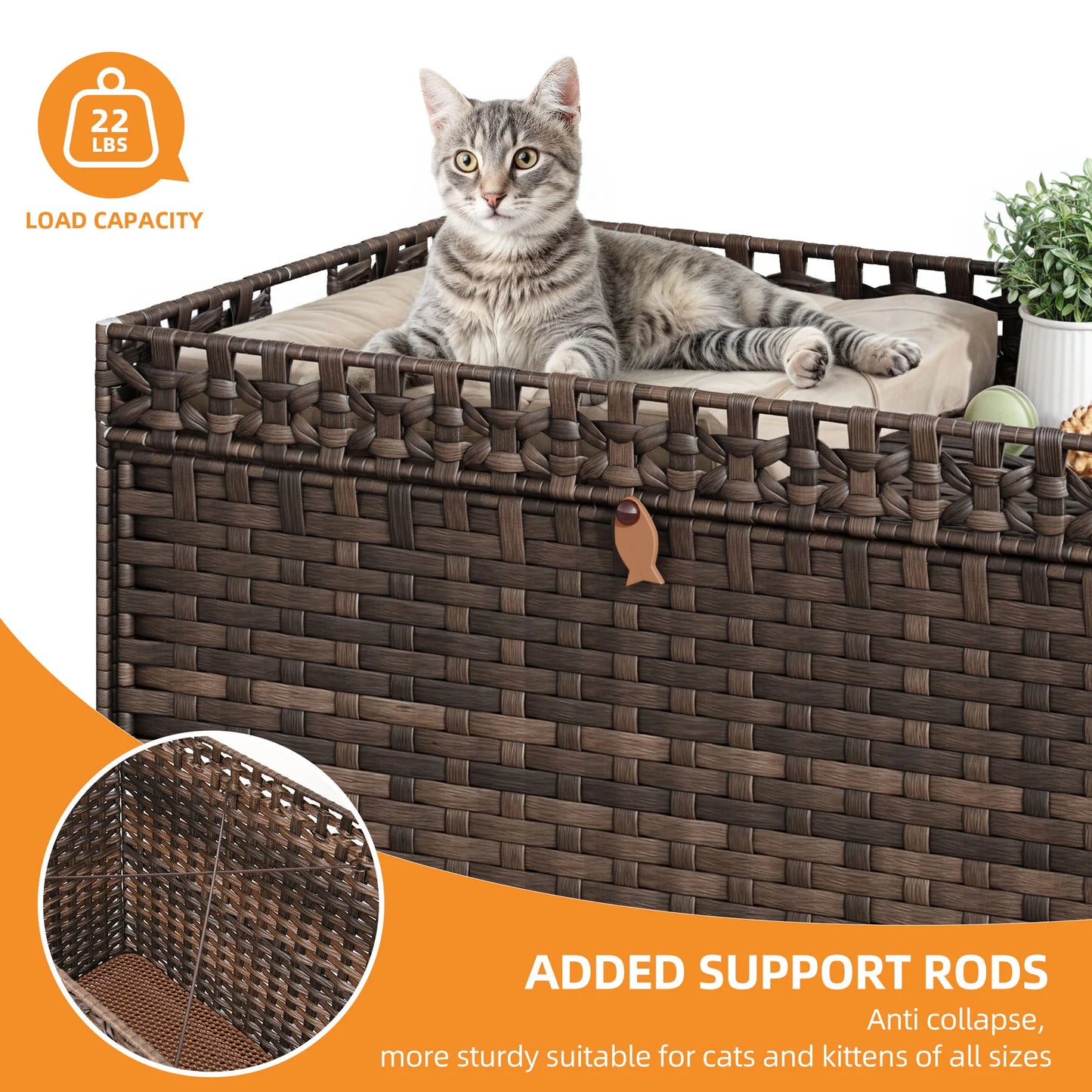 Hidden Cat Litter Box Enclosure with Litter Mat