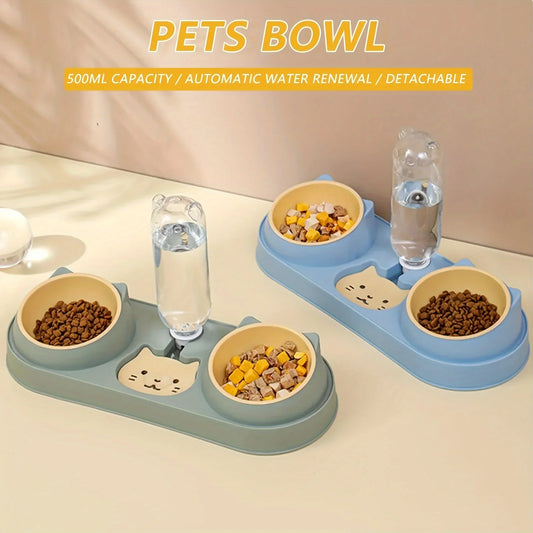 Cat Bowl With Automatic Water Food Dual Bowls