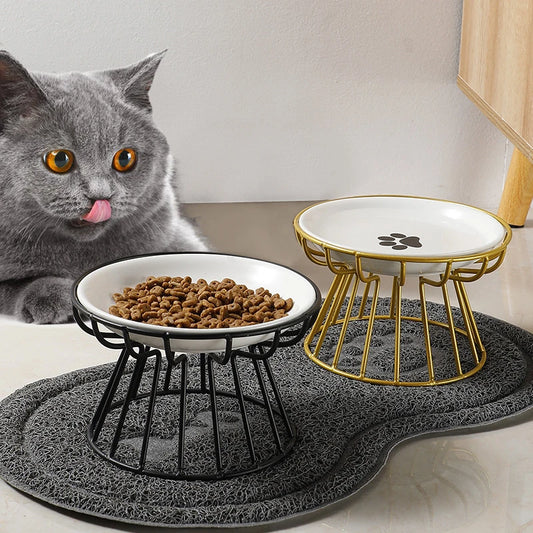 1 Set Pet Ceramic Bowl Iron Rack