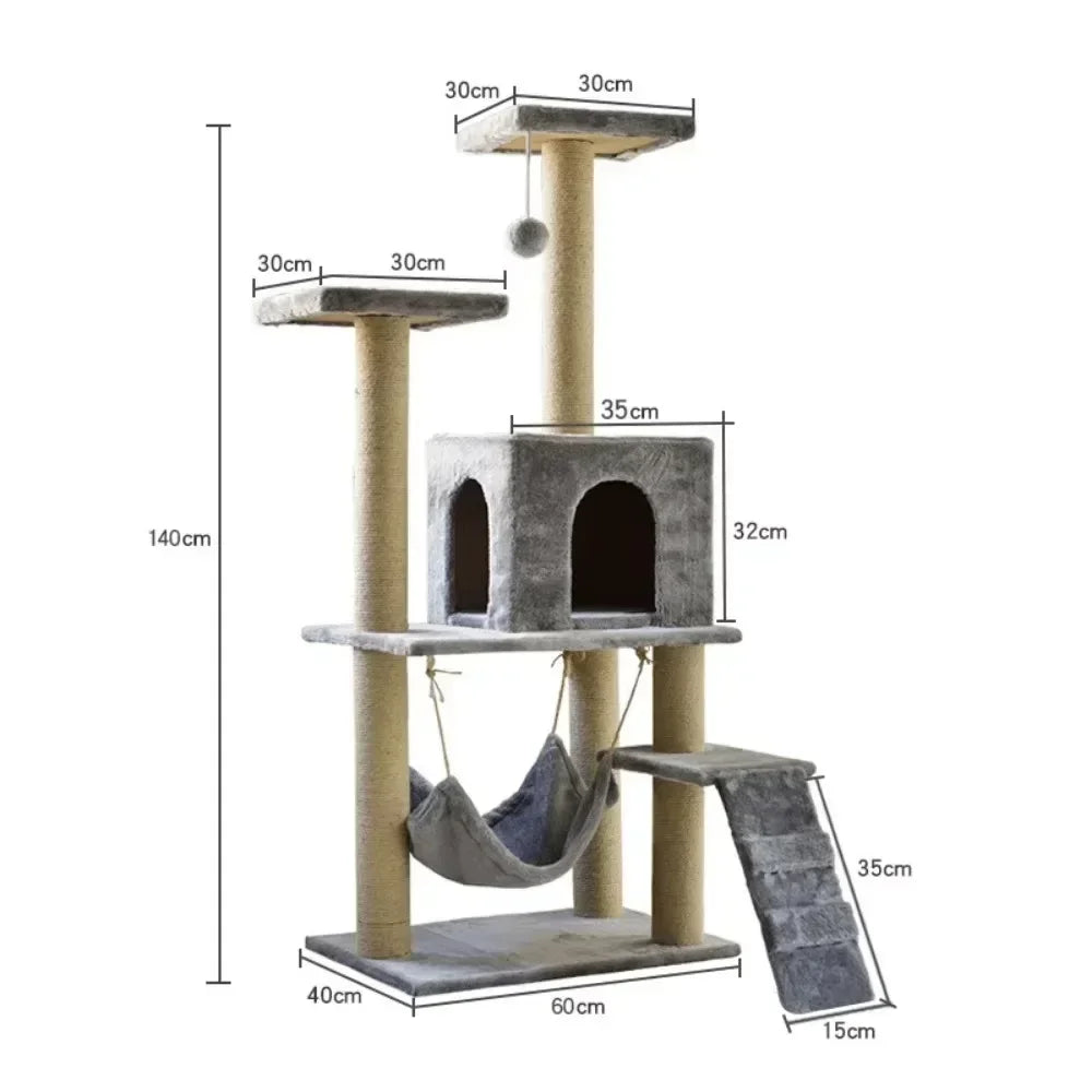 Large Cat Tree Tall Cat Tower Indoor 5-Level Cat Climbing Shel for Large Cats with Large Hammock Sisal Covered Scratching Posts