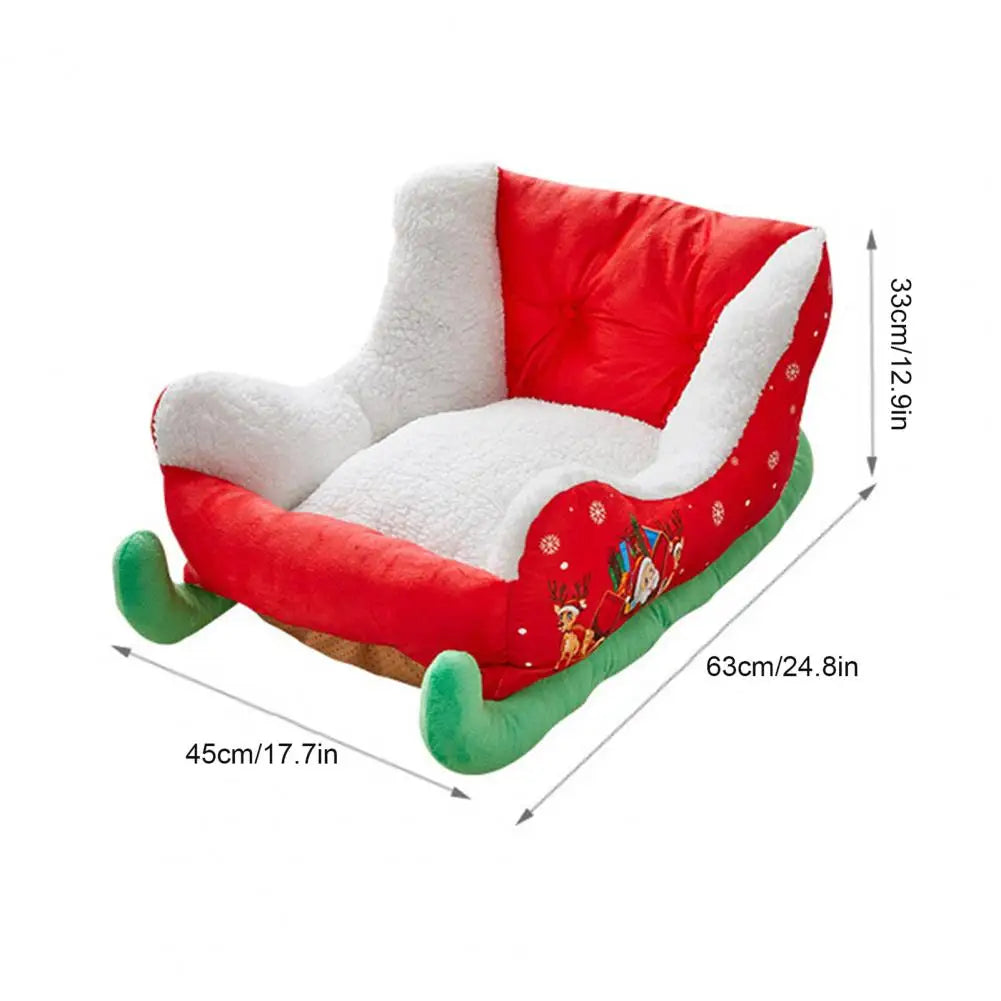 1Pc Washable Pet Sleigh Bed Long-term Use Plush Synthetic Fur Pet Bed Festive Holiday Themed Christmas Pet Sleigh Bed for Cats