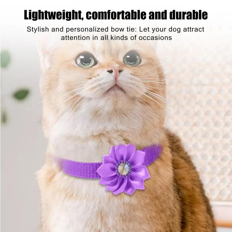 Cat Flower Collar With Bell Adjustable Cat Necklace Pet Collar Traction Safety Buckle Necklace All Size Dog Supplies