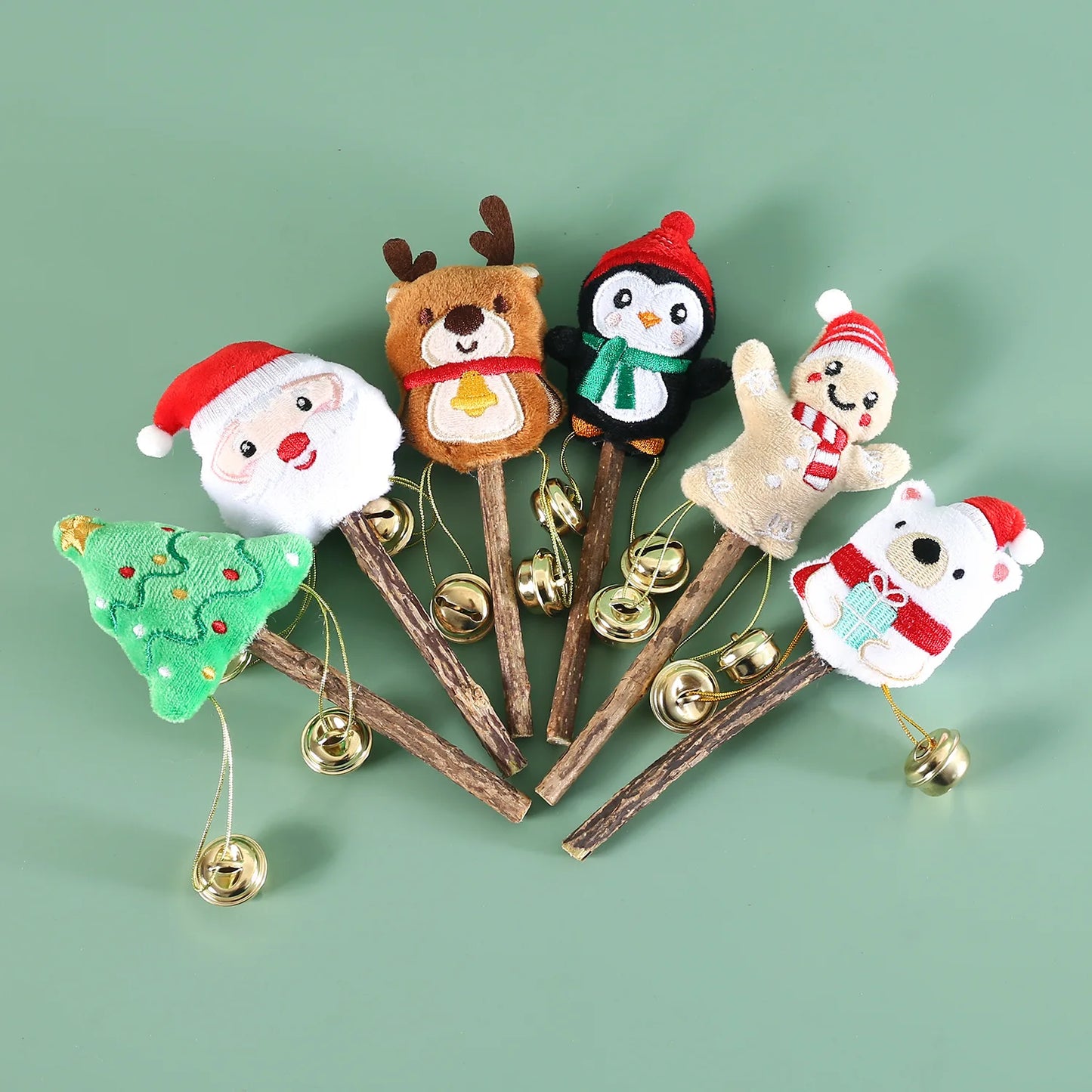 Pet Cat Natural Polygonum Stick Christmas Style with Bell Christmas Tree Santa Snowman Penguin Cute Teeth Cleaning Lollipop Toy