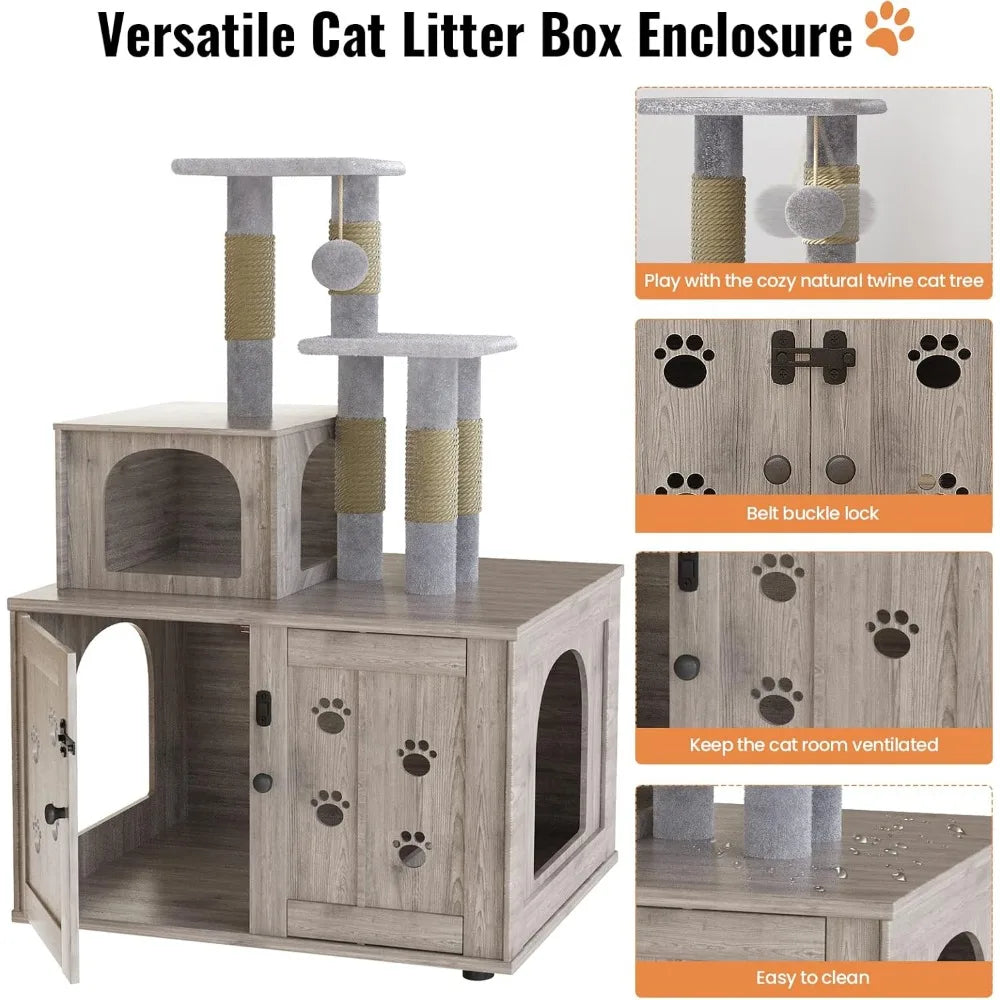 Cat Tree with  Litter Box Enclosure