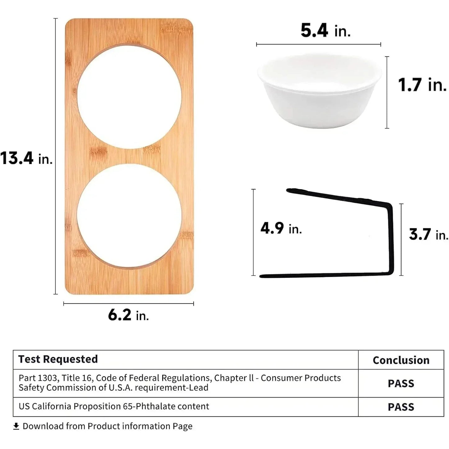 Elevated Cat Ceramic Bowls 15°Tilted Raised Solid Bamboo Water Food Stand Feeder Set