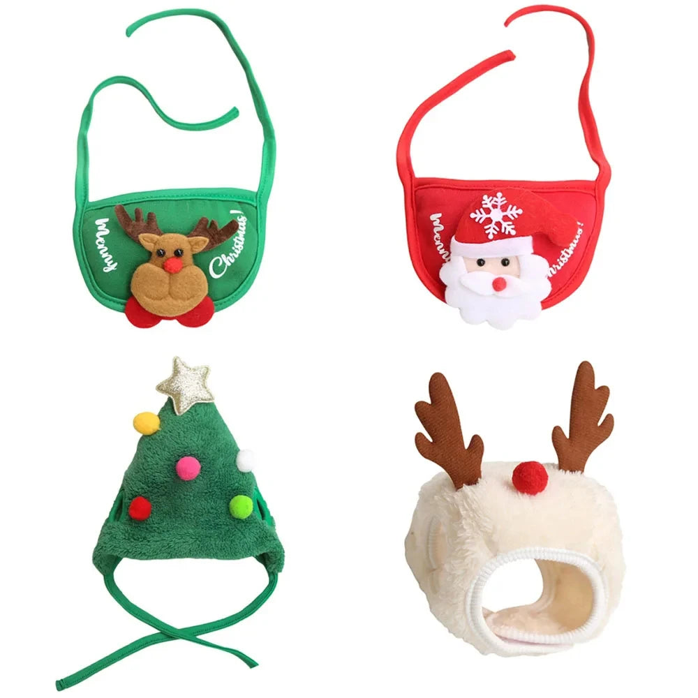 Christmas Santa Elk Hat with Bandana Bib Scarf Set