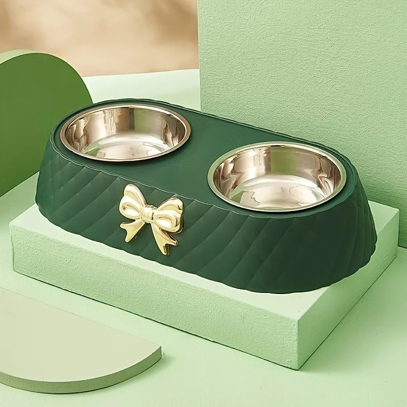 A set of colorful fashion bow pet bowl