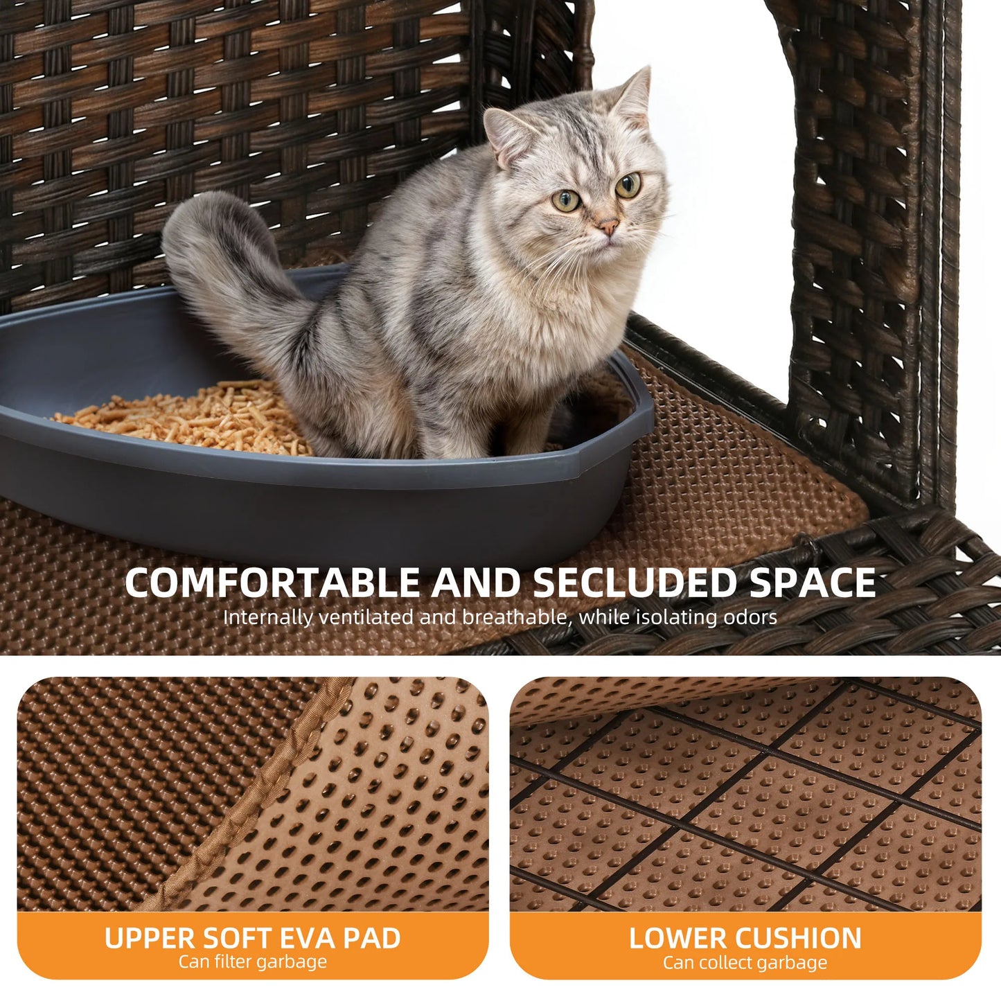 Hidden Cat Litter Box Enclosure with Litter Mat