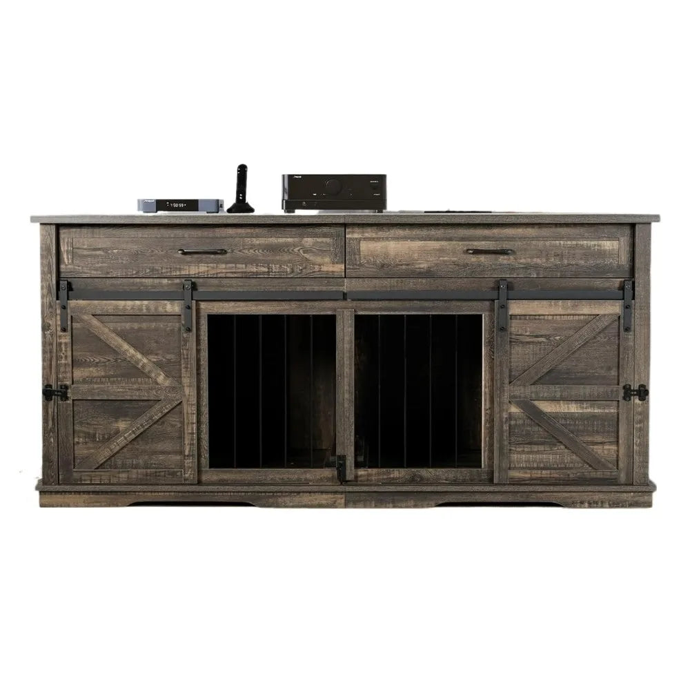 Wood Kennel Indoor Cages Kennel Furniture with 2 Drawers, Dog Crate