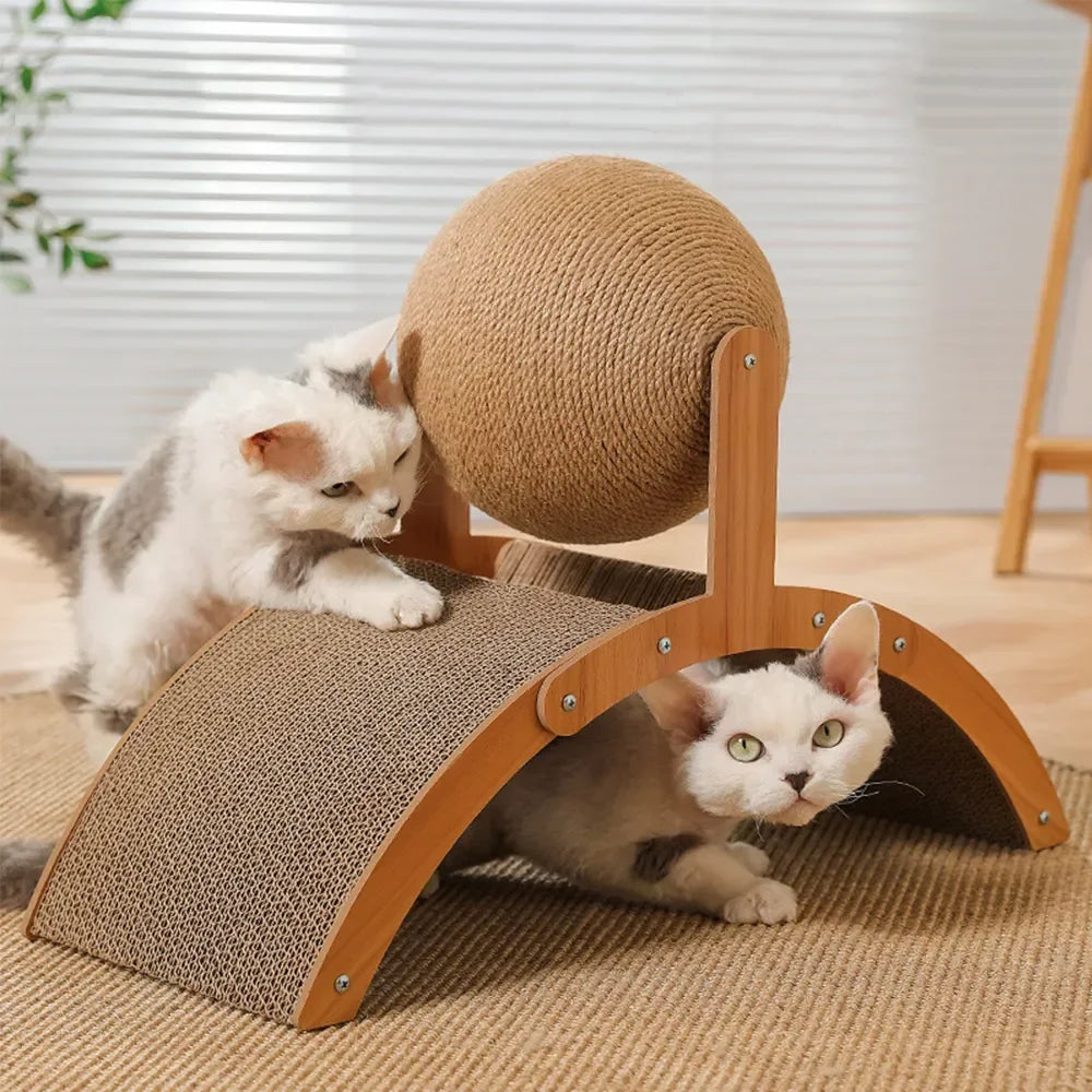 2 In 1 Cat Scratching Ball Wooden Cat Scratcher