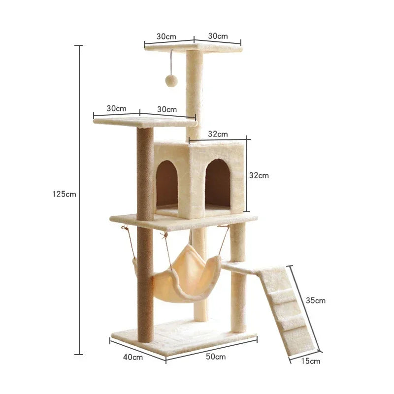 Large Cat Tree Tall Cat Tower Indoor 5-Level Cat Climbing Shel for Large Cats with Large Hammock Sisal Covered Scratching Posts