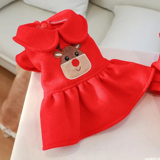 1PC Pet Red Christmas Elk Princess Dress