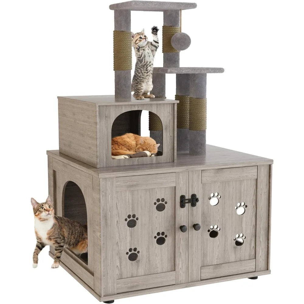 Cat Tree with  Litter Box Enclosure