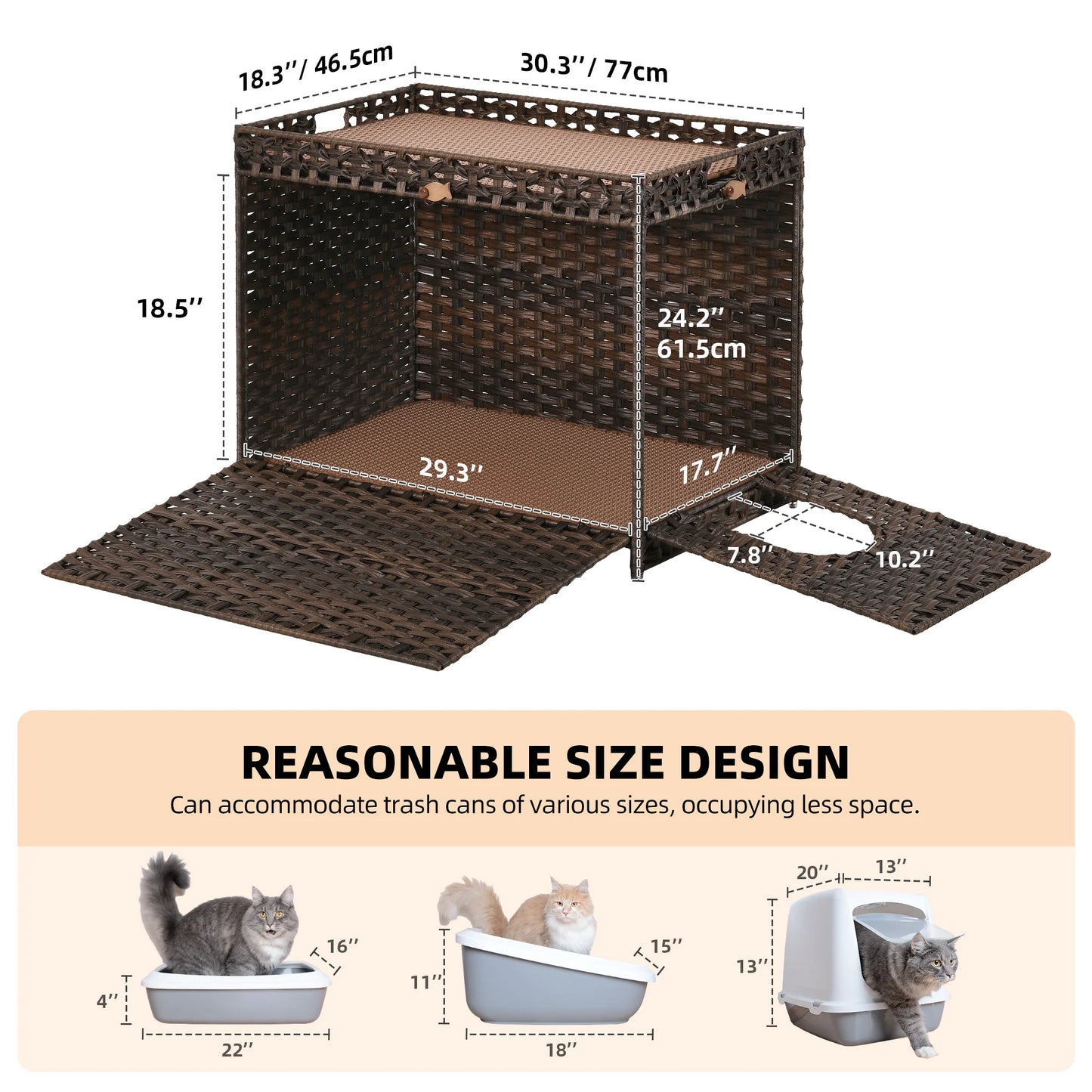 Hidden Cat Litter Box Enclosure with Litter Mat