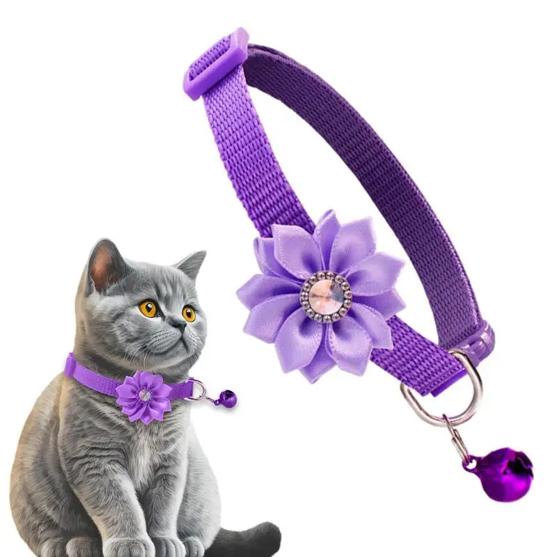 Cat Flower Collar With Bell Adjustable Cat Necklace Pet Collar Traction Safety Buckle Necklace All Size Dog Supplies